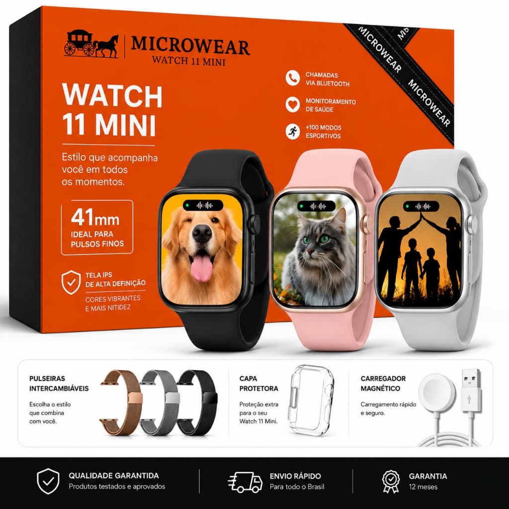 Relógio Smartwatch W11 Mini Pro Série 11 Amoled Lançamento Whatsapp NFC GPS 41mm
