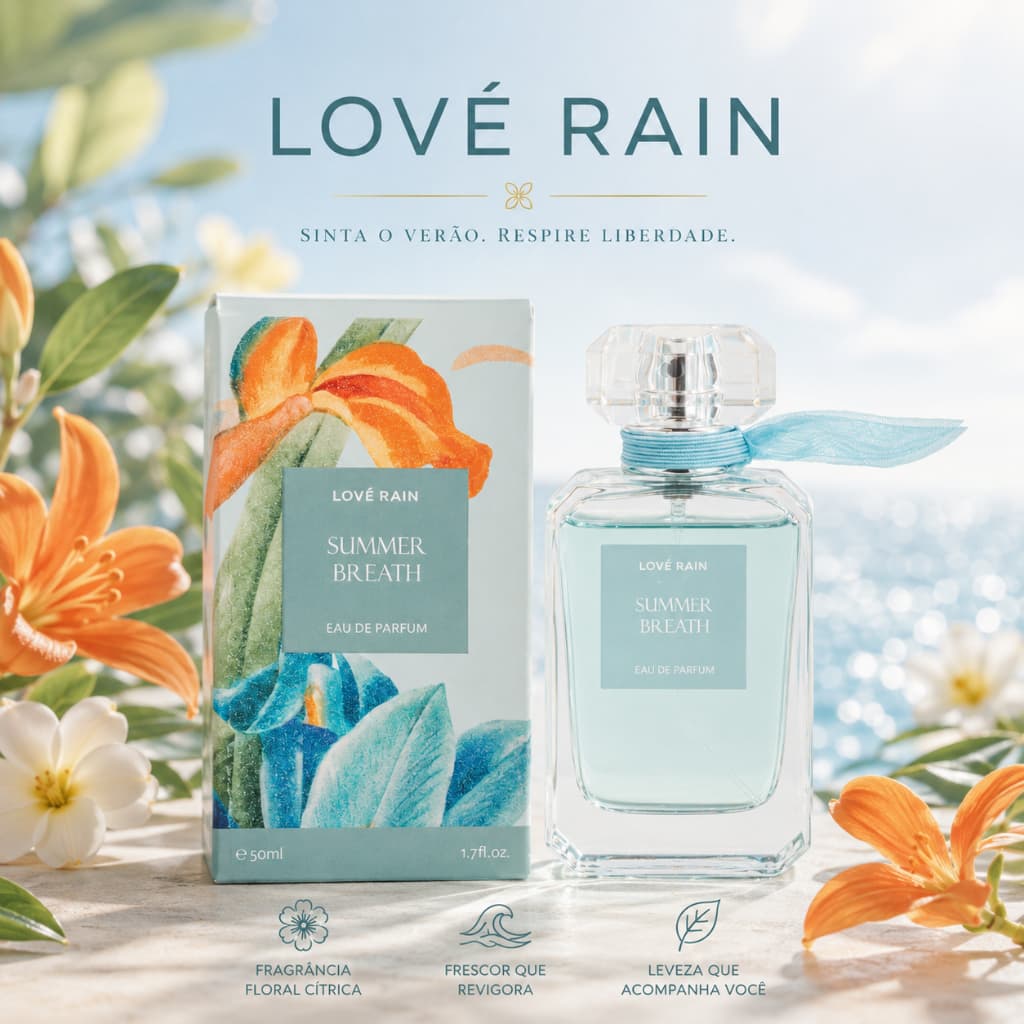 Perfume Importado Feminino Fragrância Intensa Longa Duração Alta Fixação Lové Rain Cosméticos