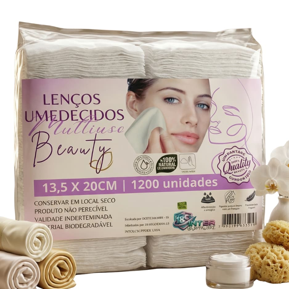 Kit 1200 Toalhinhas Umedecidas 10 PCTS c/ 1200 Toalhinhas 13cm x 20cm Limpeza delicada e eficaz