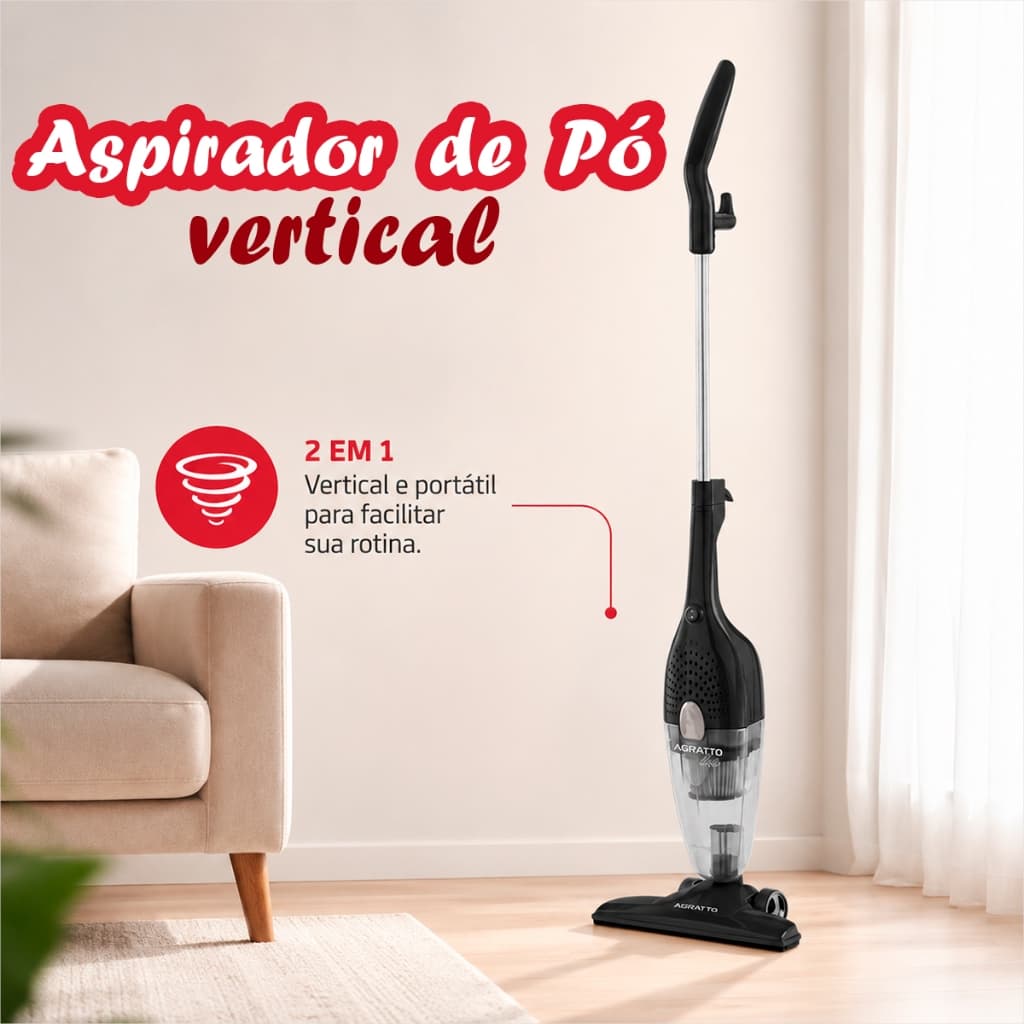 Aspirador de Pó 127V Agratto Aspirador 2 em 1 Alta Velocidade Aspirador Vertical de Pó Aspira Carro