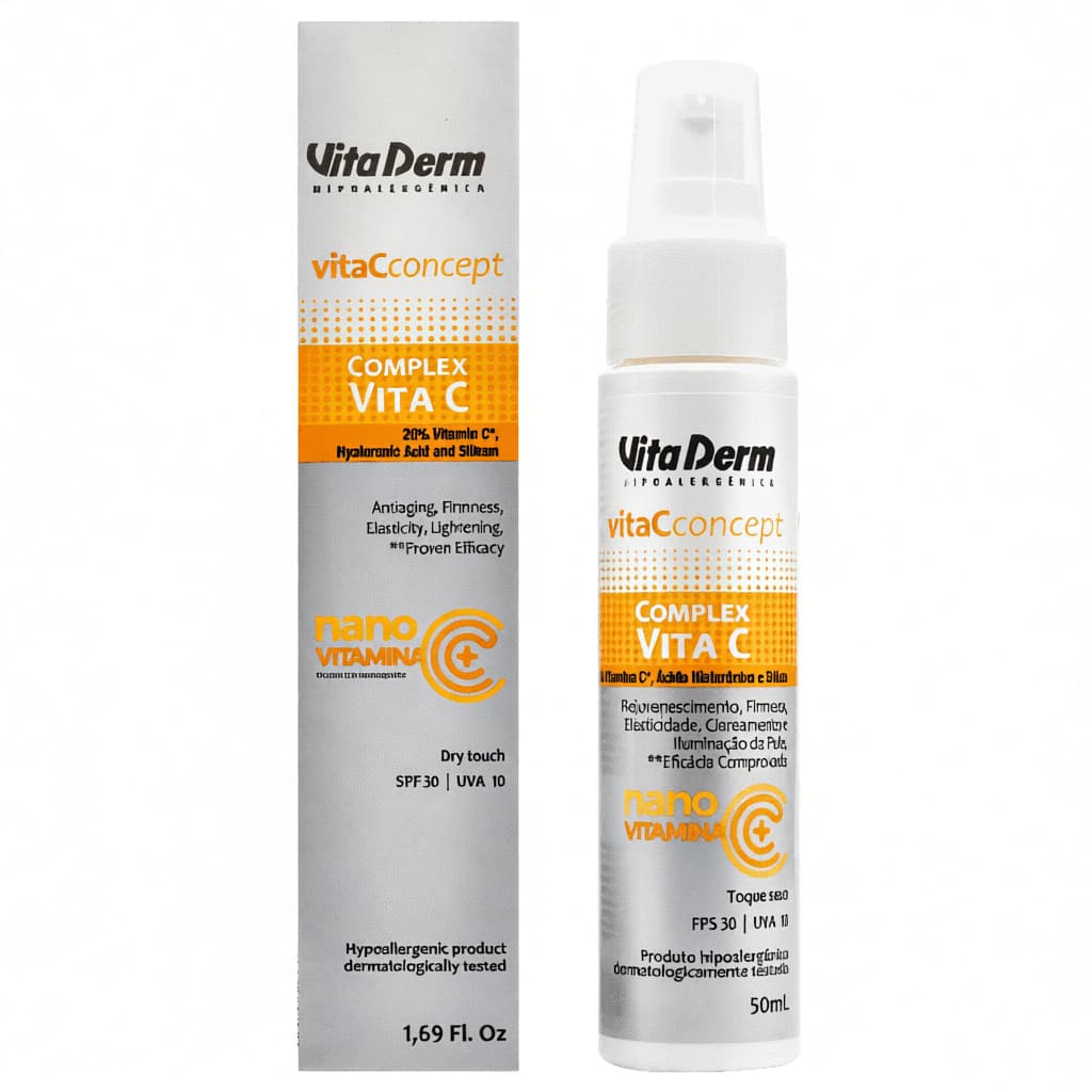 Sérum Facial Vitaderm Complex Vita C 50ml • 20% Vitamina C • FPS 30 • Antioxidante e Hidratante
