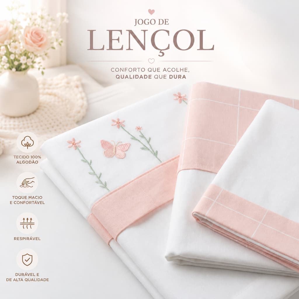 Lençol de Berço 3 Peças Algodão Premium  Antialérgico Suave  Ajustável
