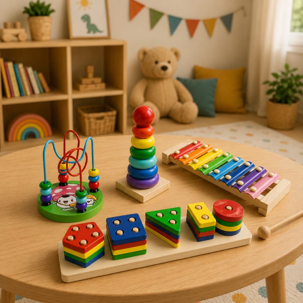 Kit 4 Brinquedos Educativo Infantil Coordenação Motora Pedagógico Madeira Formas Geométricas Brinquedos