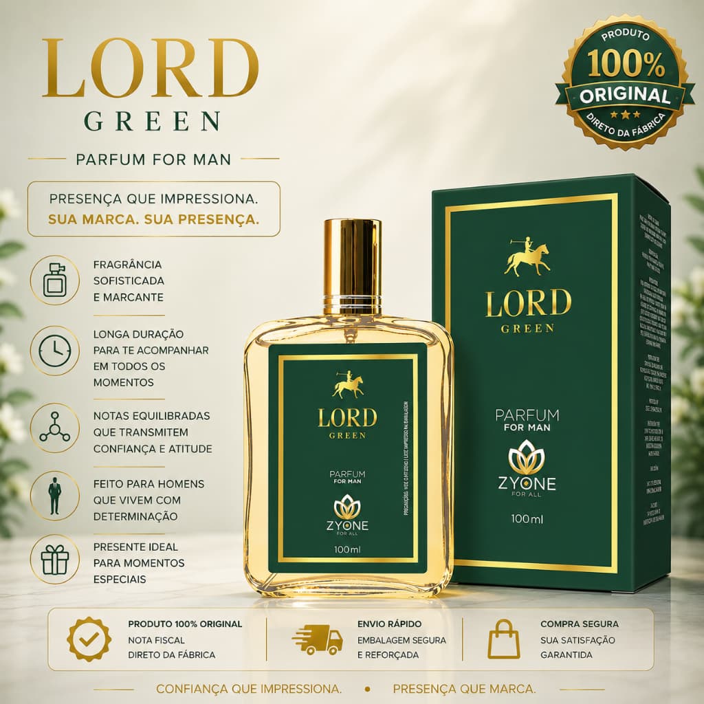Perfume Lord Green Masculino Zyone Alta Fixação 25% de Essência Importada Parfum