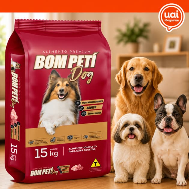 Ração Cachorro Adulto 15Kg Bom Peti Premium Raças Médias e Grandes Carne e Frango