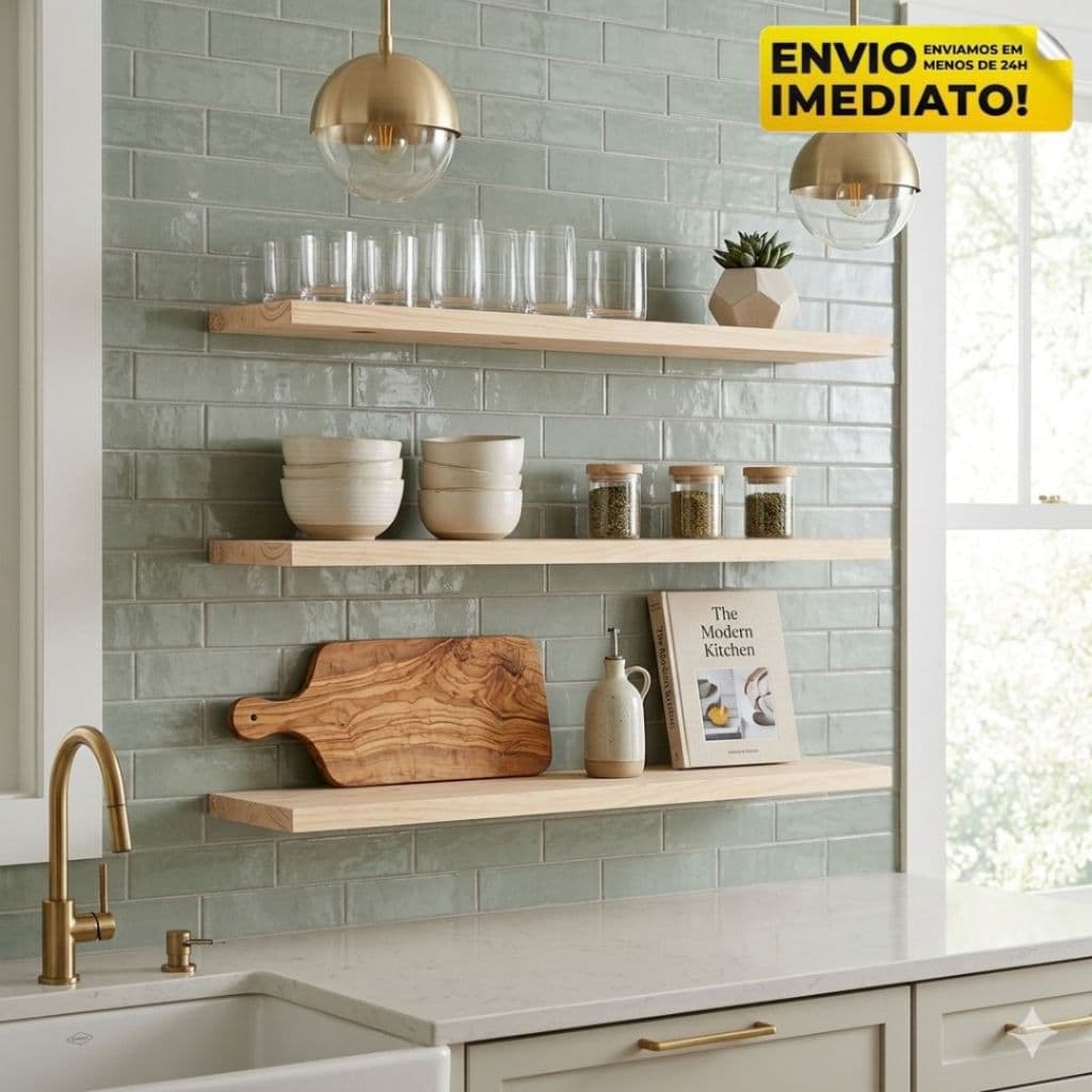 Kit Prateleiras Organizadora de Parede 50x20 Suporte Invisível Madeira Maciça Pinus