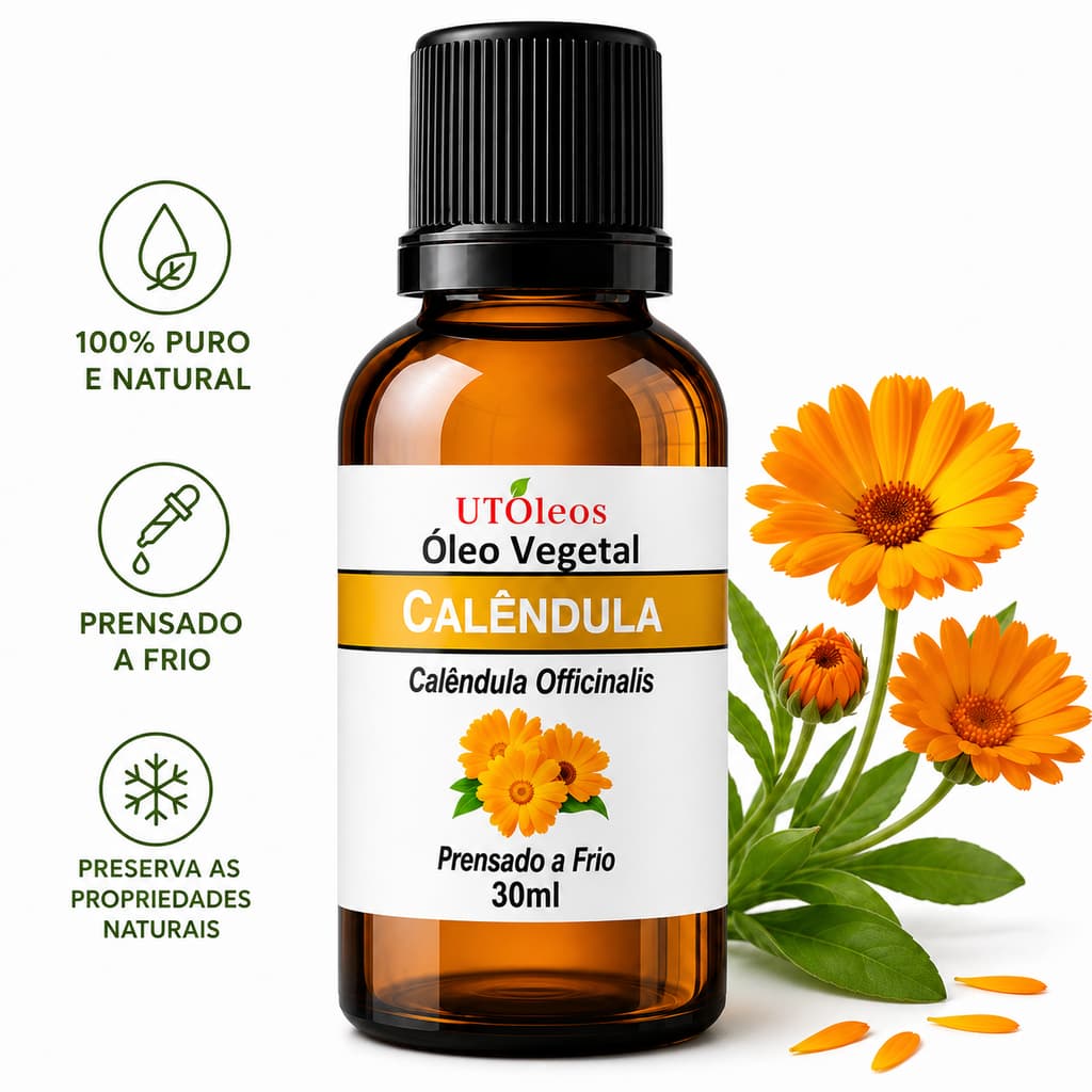 Óleo Vegetal Calêndula 30ml 100% Natural Prensado a Frio Alta Qualidade Hidratante Corporal Pele Macia