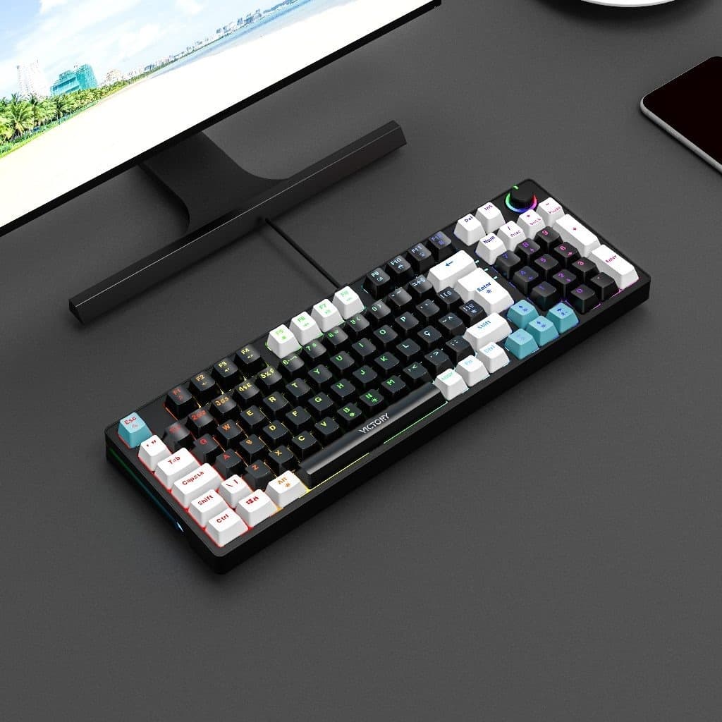 Teclado Gamer Semi-Mecânico Blacklight RGB Padrão ABNT2 Anti-ghosting Tipo-C 98 Teclas PC