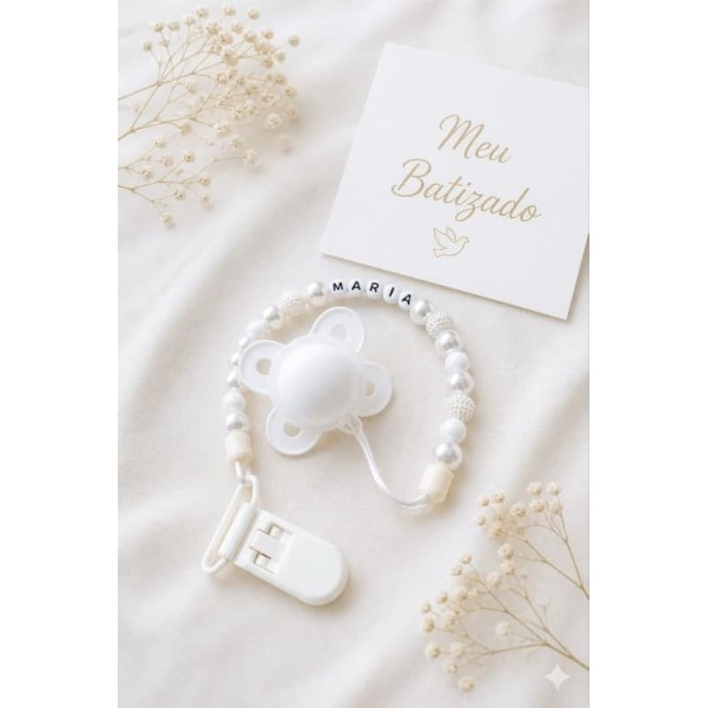 Prendedor de chupeta para Batizado personalizado com o nome do Bebê