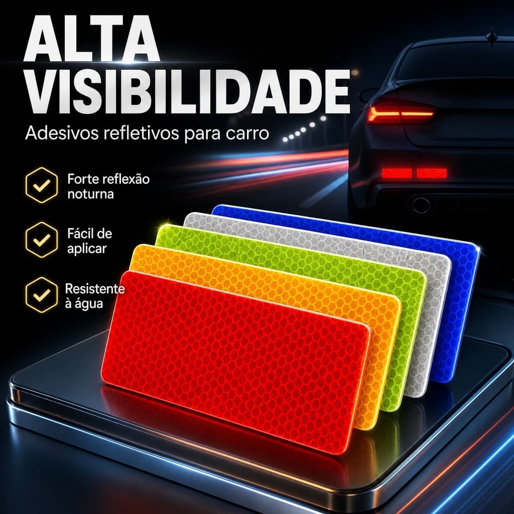 【Envio de São Paulo】10 Pcs Refletor 3*8cm para Carro e Moto, Faixa de Segurança Adesiva, Acessórios Externos