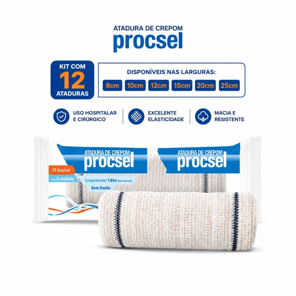 Kit 12 Ataduras Crepom Profissional Uso Hospitalar (escolha o tamanho)