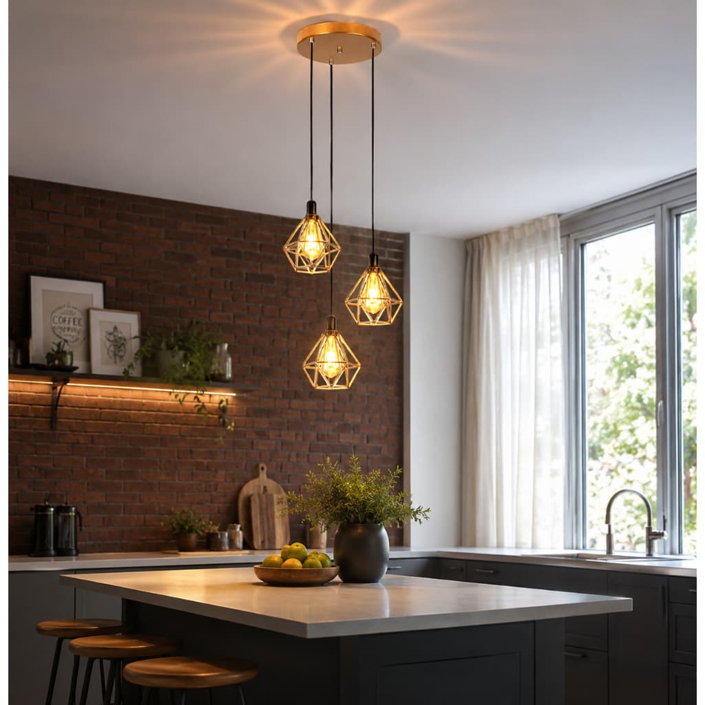 Luminária de teto E-led Pendente Triplo Aramado Diamante Lustre 110v/220v