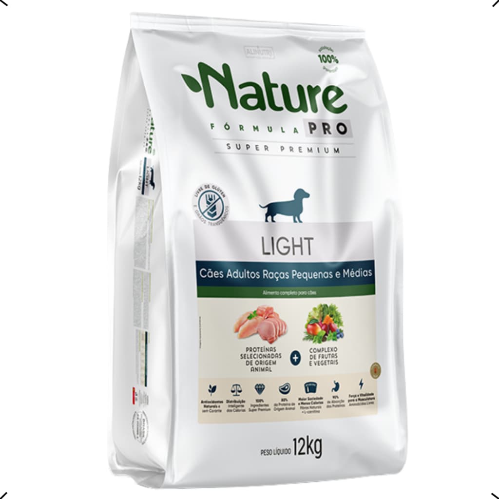 RAÇÃO NATURE PRO LIGHT ADULTO RAÇA PEQUENA E MEDIA 12KG