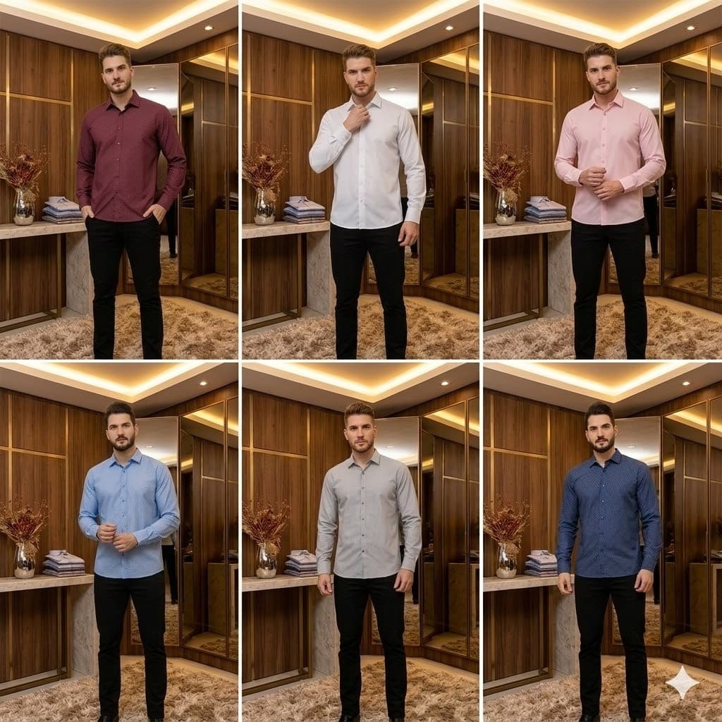 camisa social masculina slim facil algodao listrado com bolinhas