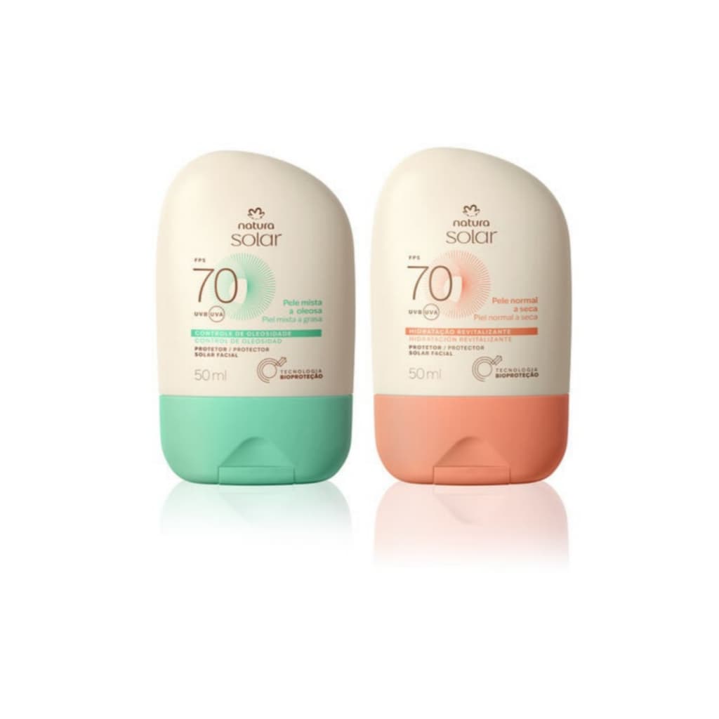 Kit Protetor Solar Facial Pele Normal a Seca e Protetor Solar Facial Pele Mista a Oleosa FPS 70 Natura Solar