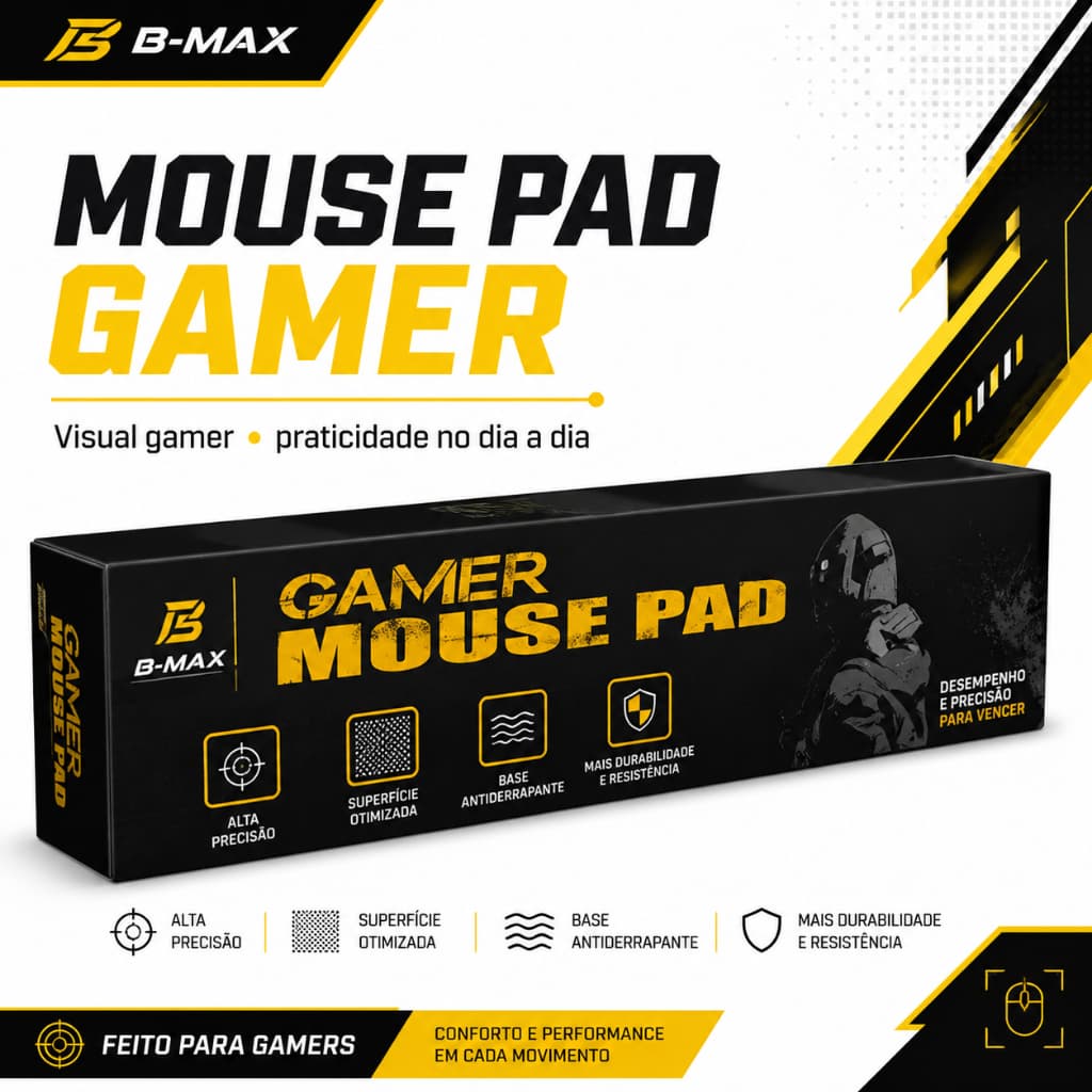 Mouse Pad Gamer B-Max Base Antiderrapante Alta Precisão Superfície Otimizada PC Notebook