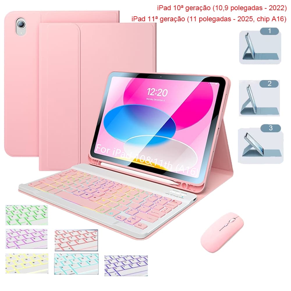 Capa para Tablet + Teclado Touch ABNT2 + Mouse Sem Fio para iPad 11ª(A16)/10ª Geração (10.9)