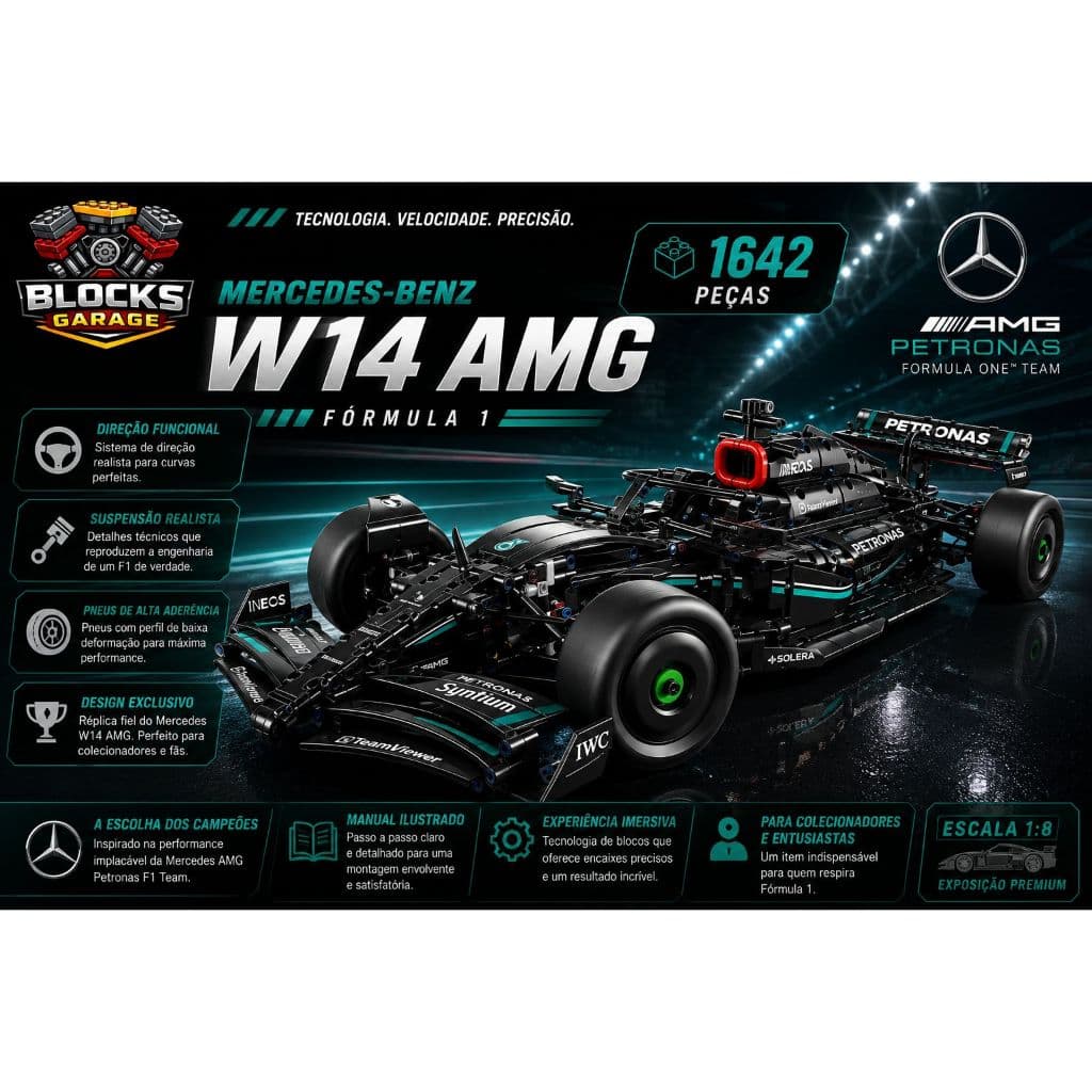 Blocos de Montar Lego Formula 1 Mercedes-Benz W14 1642Peças  Com Manual de Montagem  **SEM CAIXA(BOX)**