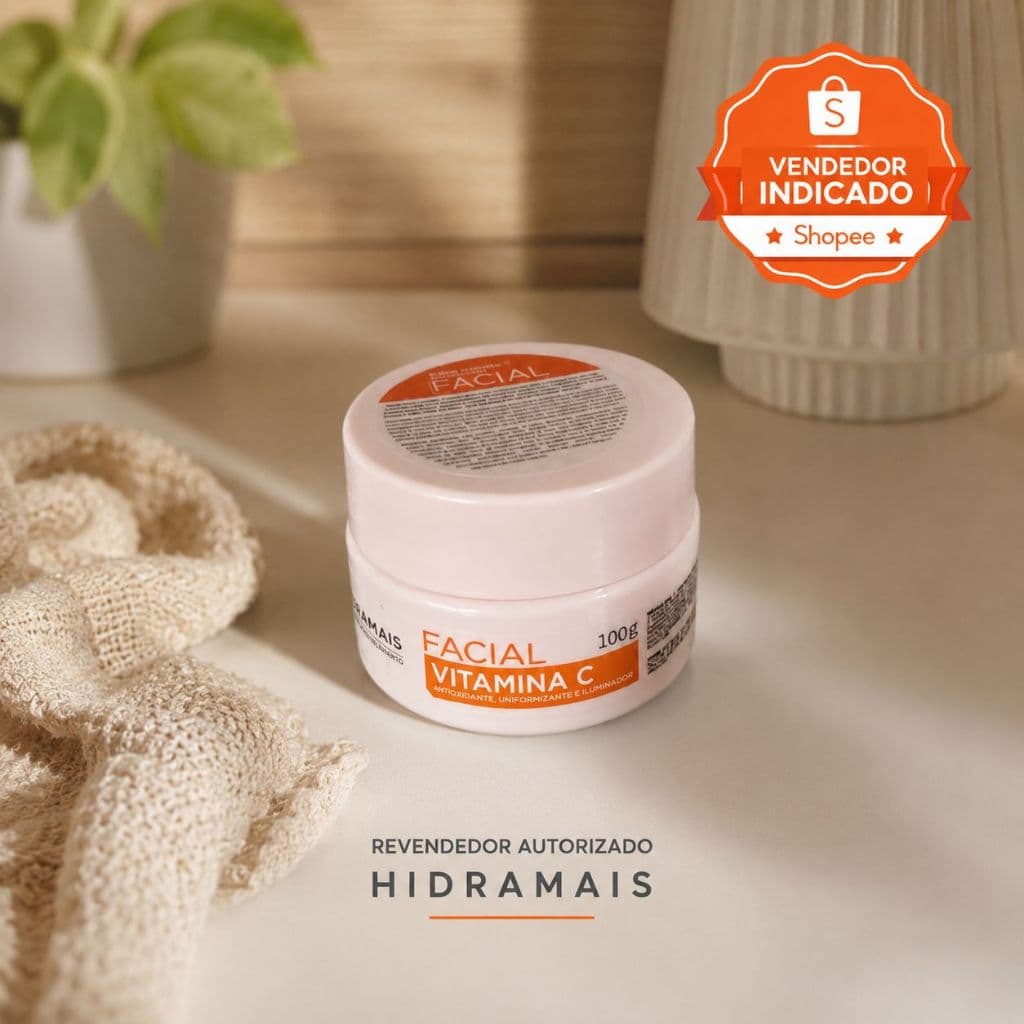 Creme facial vitamina C Hidramais — clareia manchas + hidrata + anti-idade 100g vegano