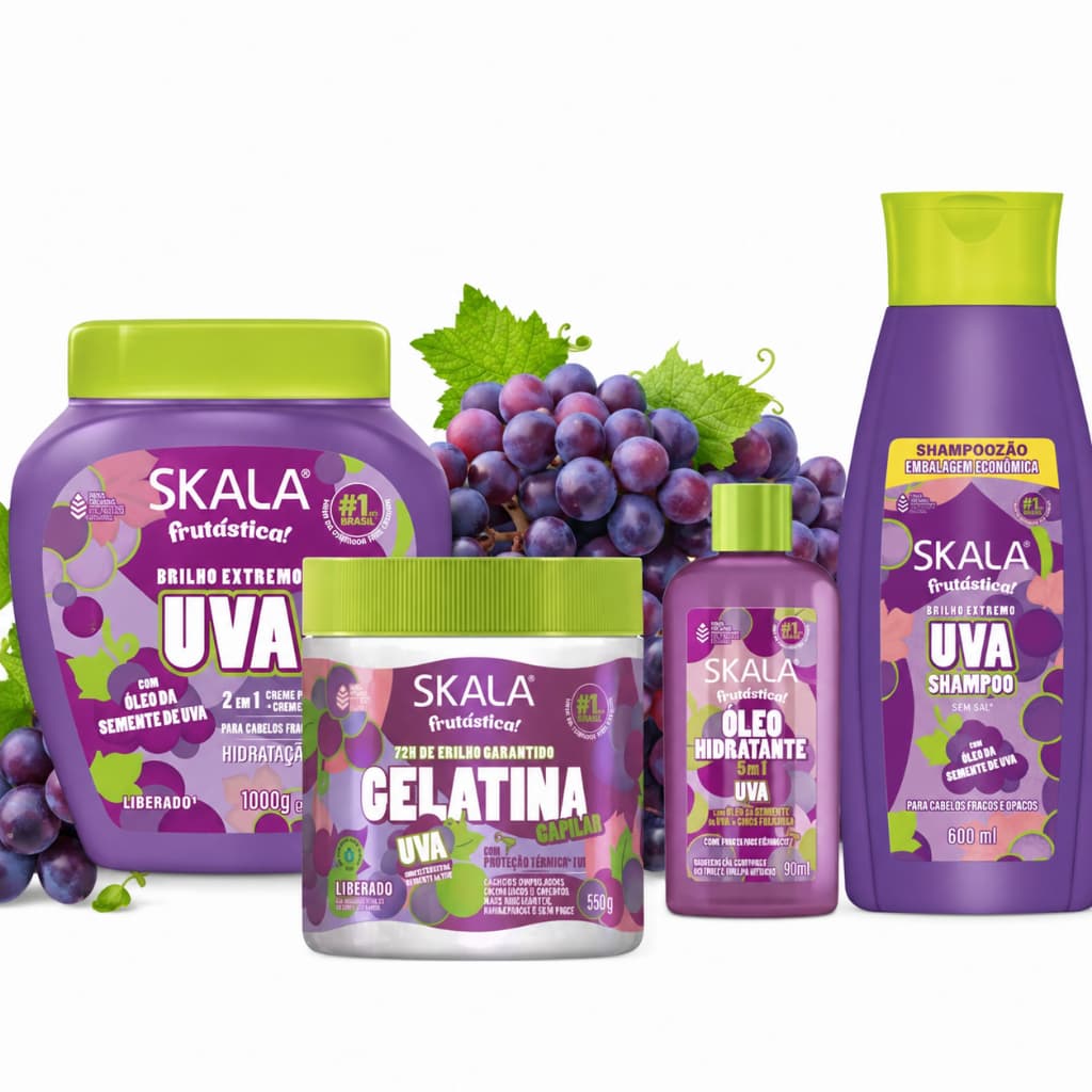 Kit Skala Uva Shampoo 600ml + Gelatina Capilar 500g + Óleo 5x1 90ml + Creme Trat 1kg Nutriçao Capilar