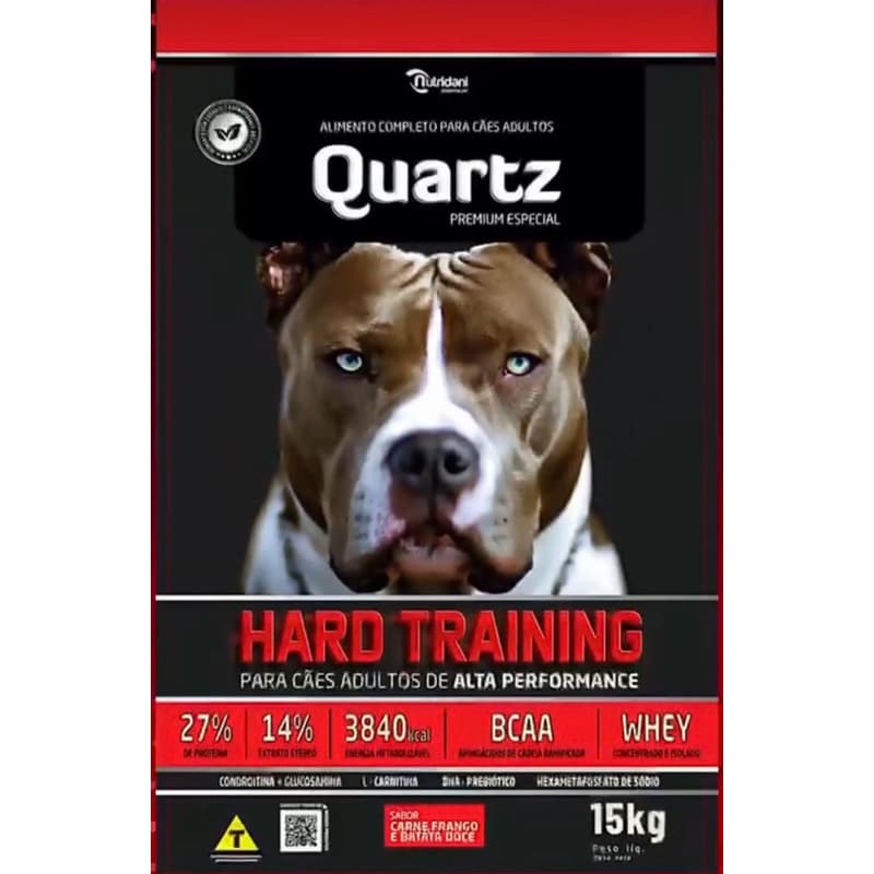 Ração De Cachorro Quartz Hard Training 15kg, Alta Performace Para Caes 27% PROTEINA, WHEY, BCAA.