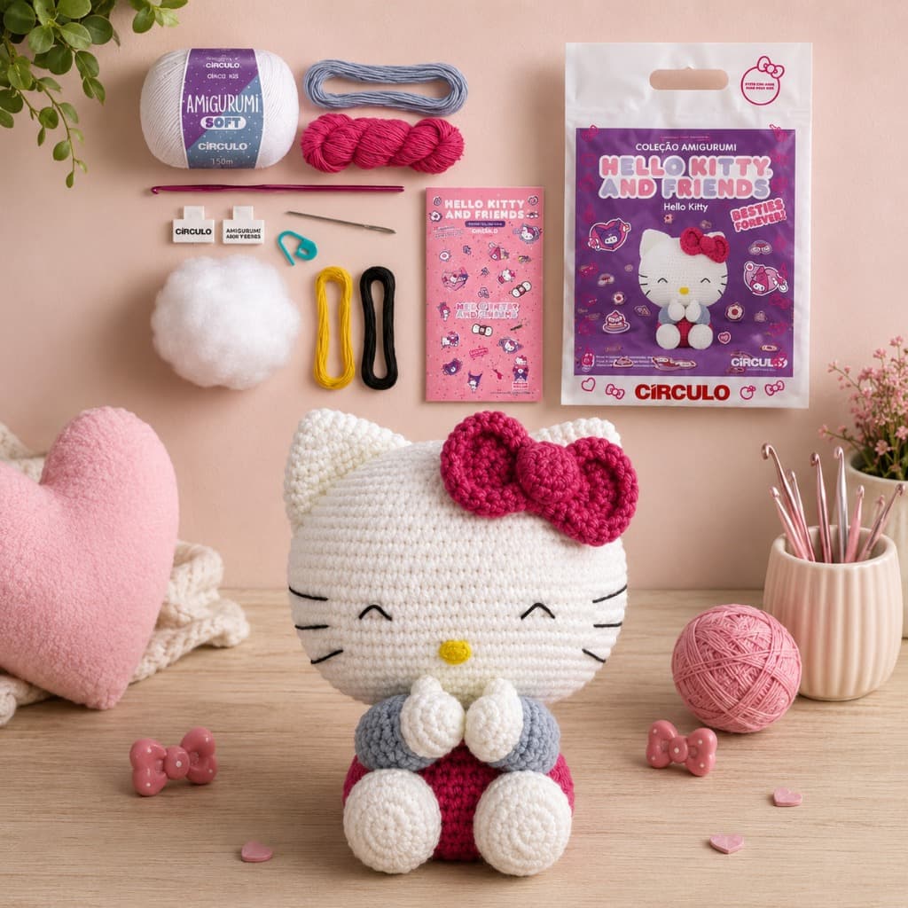 Kit Amigurumi Hello Kitty and Friends Artesanato Fio Amigurumi Soft Macio Confecção Criativo Prático
