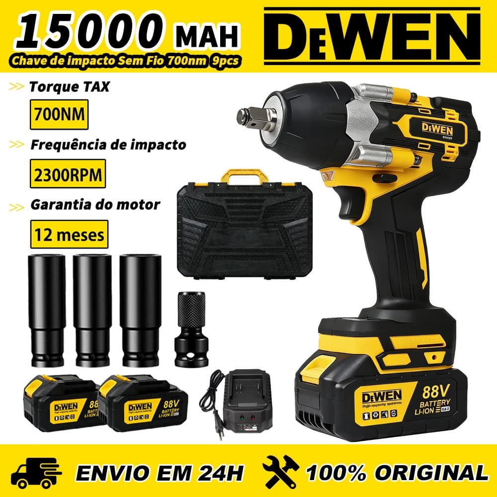 Chave de Impacto Elétrica 700 NM 88V 2 Baterias Motor Brushless 3 em 1 Parafusadeira Furadeira