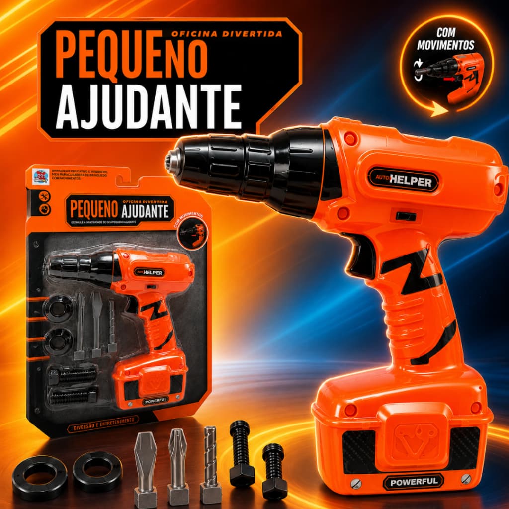 Kit Furadeira Infantil Parafusadeira Para Criança 8 Peças Pequeno Ajudante de Construtor