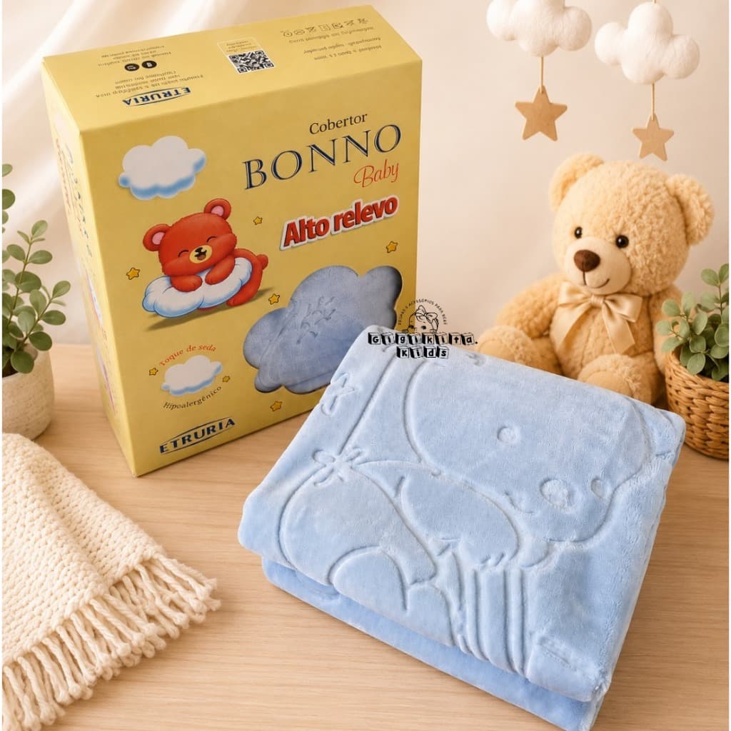Cobertor Bonno Baby Alto Relevo Peludinha Infantil Bebe Menino/Menina Fofinho Toque de Seda 80x110cm