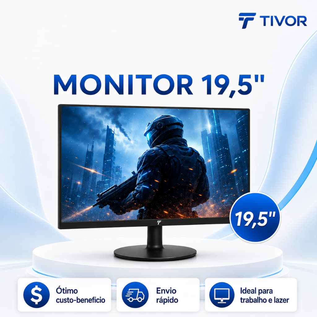 Monitor 19.5" Gamer LED, Widescreen, Vesa, Ajuste de inclinação, HDMI/VGA,75Hz, 2ms Preto Bivolt 100v/240v