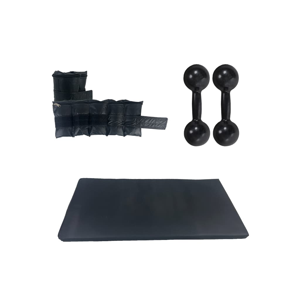 Kit Fitness Halteres Emborrachados 2kg + Caneleiras 2kg + Colchonete Treino Academia Casa