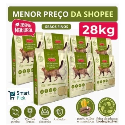 OFERTA 28KG Areia Sanitária Higiênica Biodegradável Grãos finos de Milho e Mandioca para Gatos 100% Natural  KADI