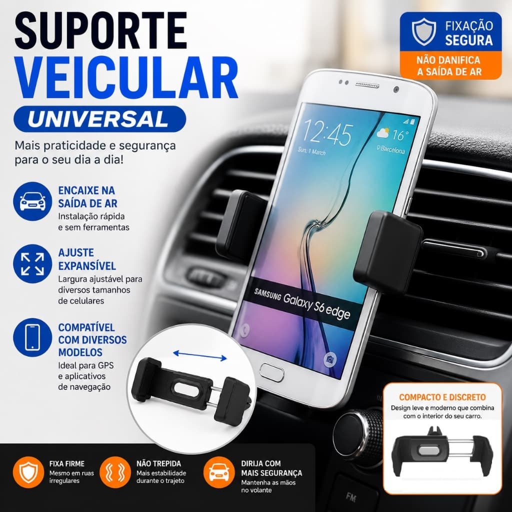 Suporte Celular GPS Veicular Carro Universal Automóvel Saída Ar Condicionado