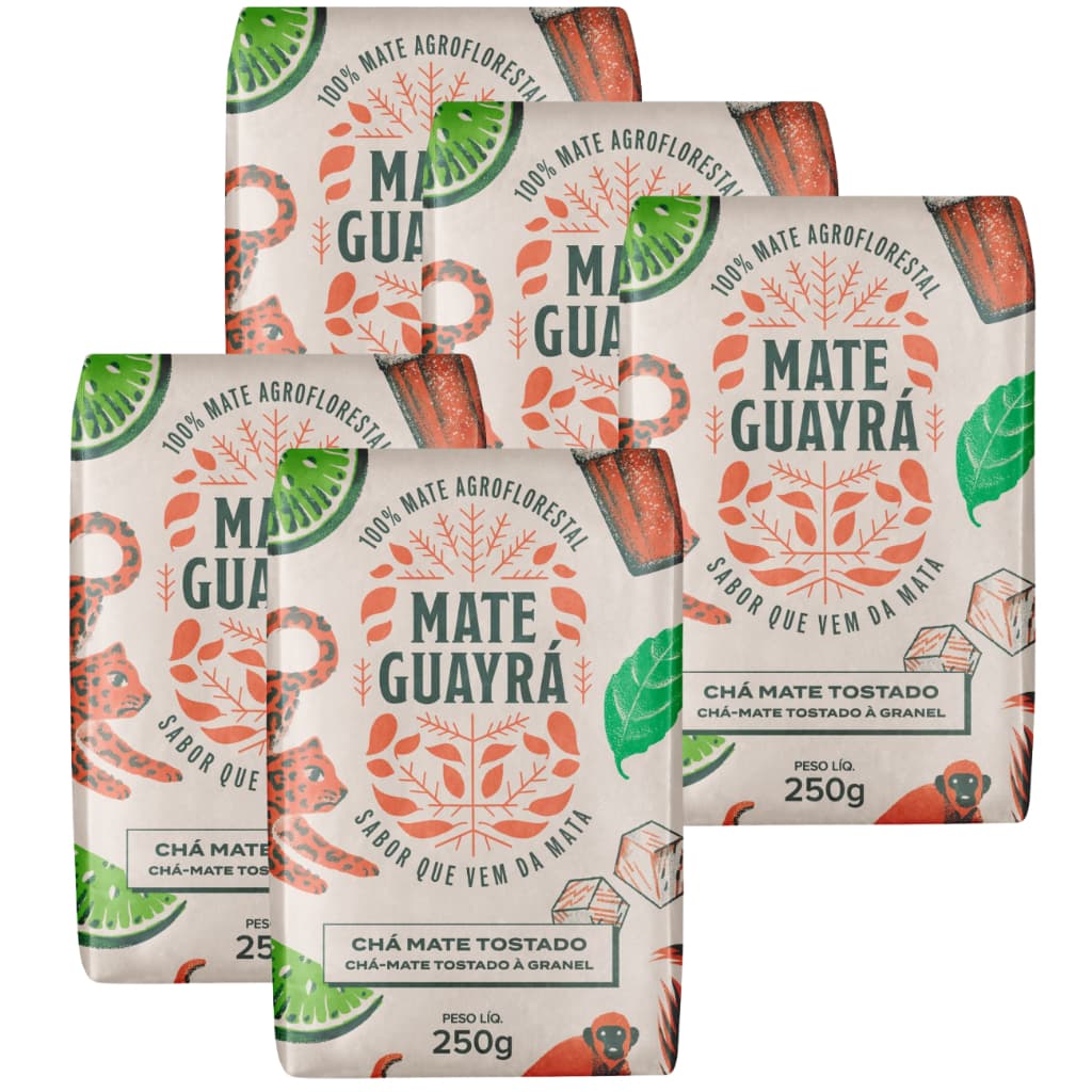 Kit 5 Chá Mate Erva Mate Guayra Tostado 250 gramas Gelado ou Quente