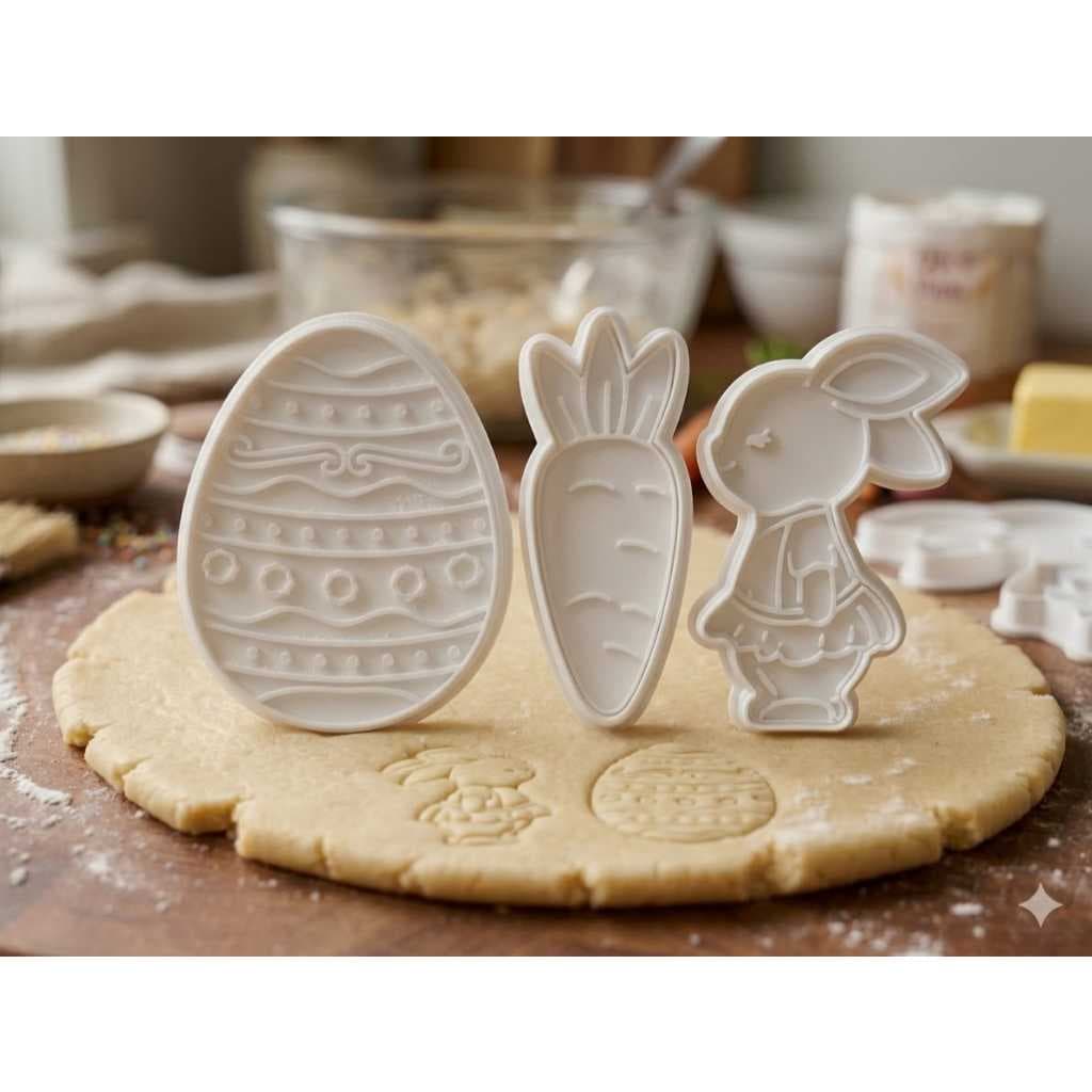 Kit cortadores de biscoito pasta americana e massinha de modelar páscoa 3 peças