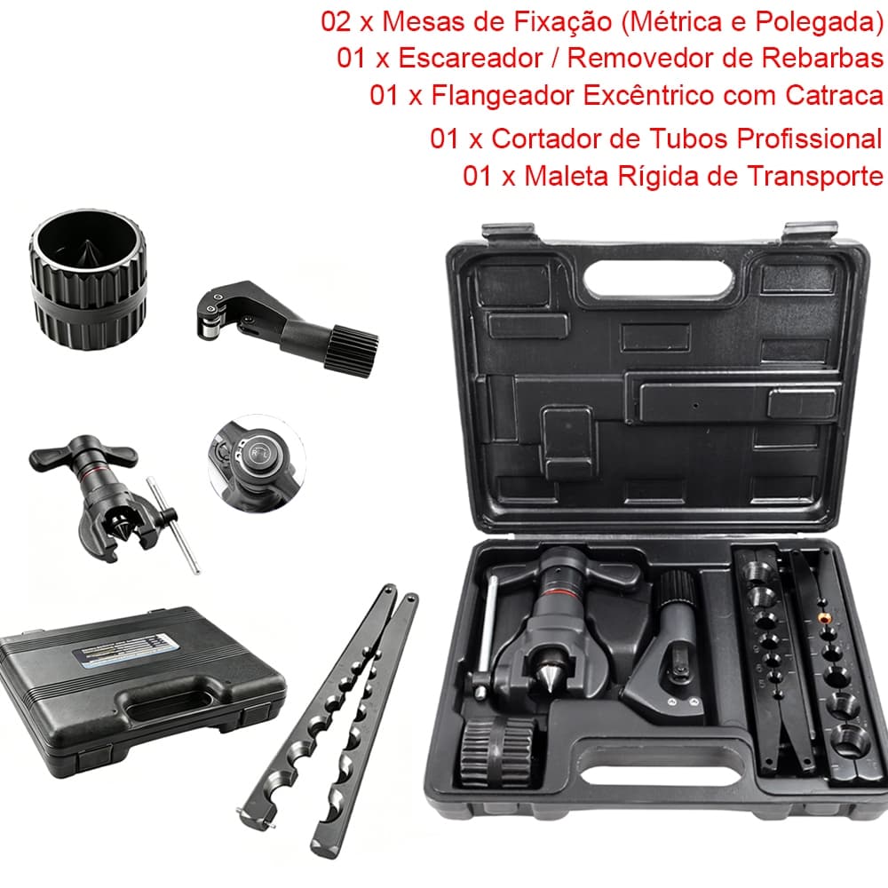 Kit Flangeador Excentrico Com Catraca 3/16 a 3/4 Metrico e Pol Esmerilhadeira