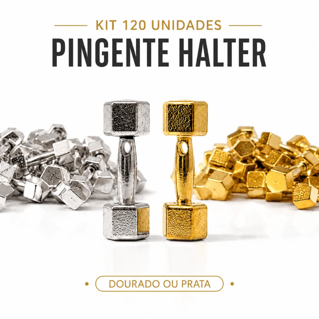 Kit 120 Pingentes Halter Metal Academia Fitness Prata ou Dourado para Chaveiro Bijuteria Artesanato