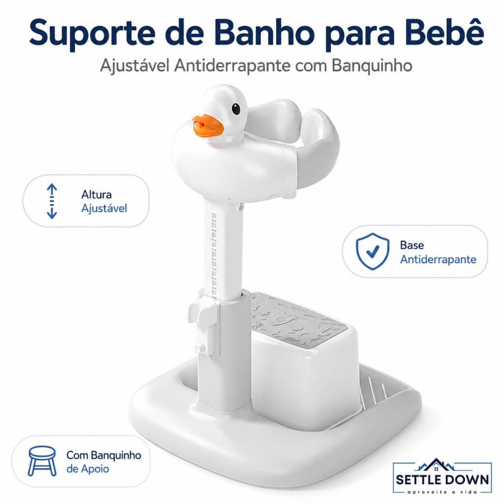 Suporte para Banheira de Bebê Dobrável Ajustável Antiderrapante com Banquinho Infantil Portátil
