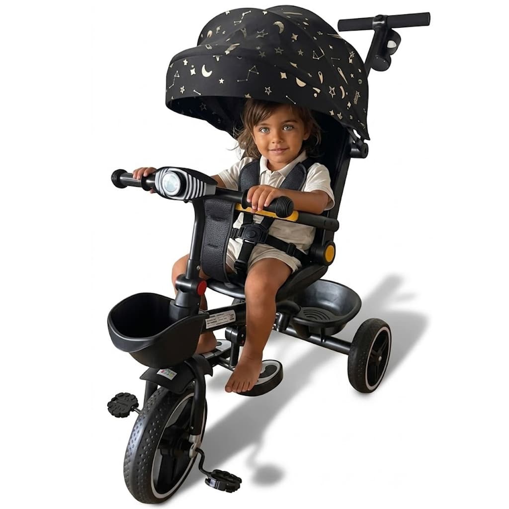 Triciclo Infantil com Empurrador 2 em 1 Luxo Carrinho de Passeio Criança com Capota 50kg Haste Guia