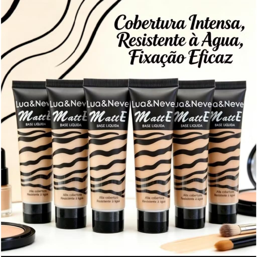Base Líquida Matte Lua & Neve - Cobertura Natural/ Toque Seco/ Resistente a água