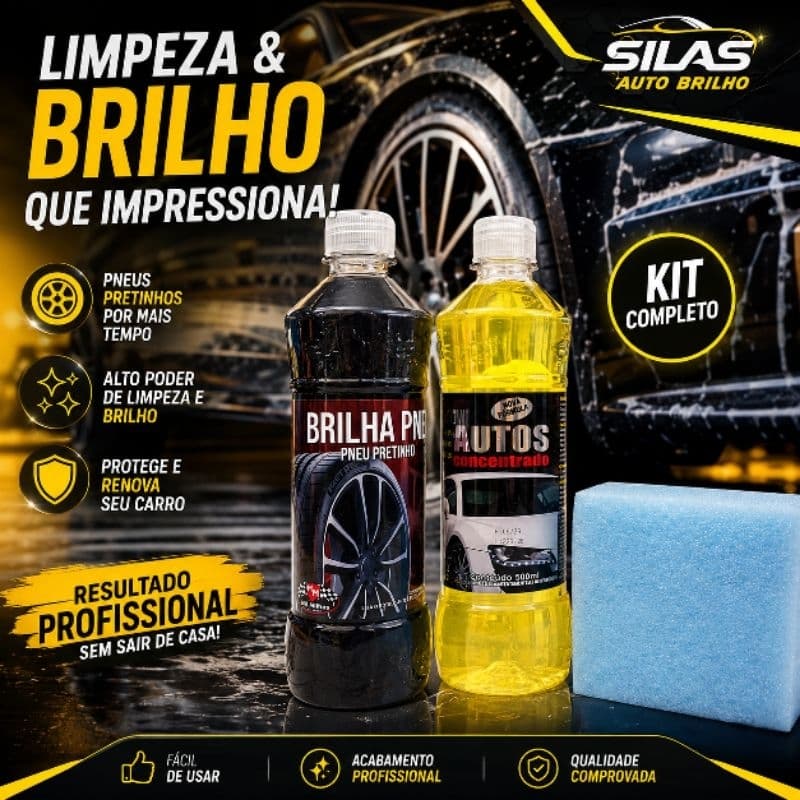 🚗 Kit Limpeza Automotiva 3 em 1 🎯 Shampoo Concentrado + Brilha Pneu + Esponja | Brilho Profissional para Seu Carro🌟