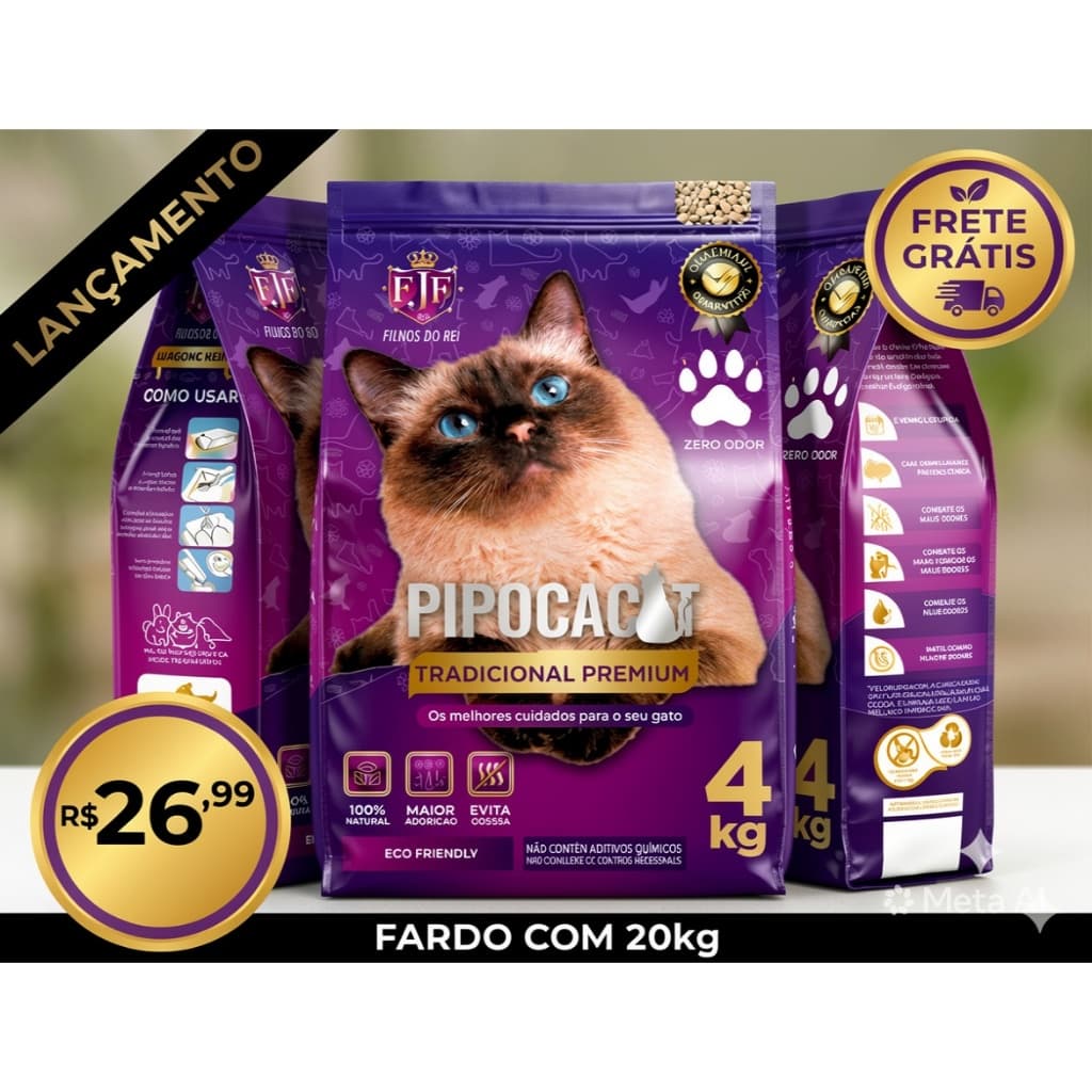 Kit 20kg Areia Sanitária Higiênica Argila Natural para Gatos Grãos Médios Tradicional Pipoca Cat