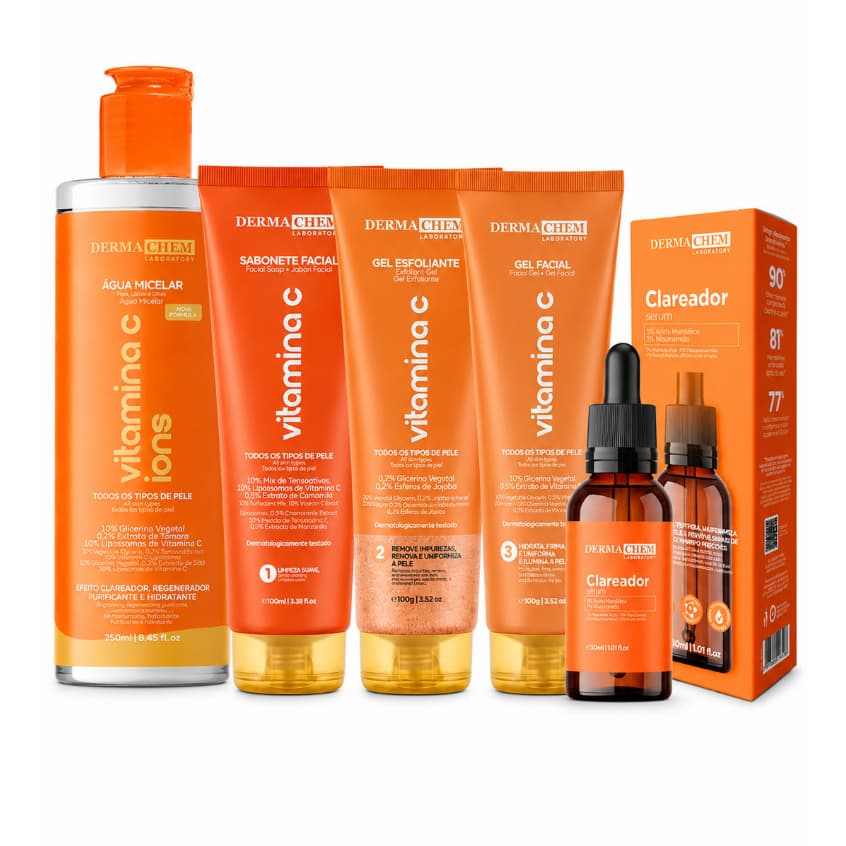 Kit Cuidados com a Pele Skin Care Completo Clareador Anti Idade e com Vitamina C Dermachem