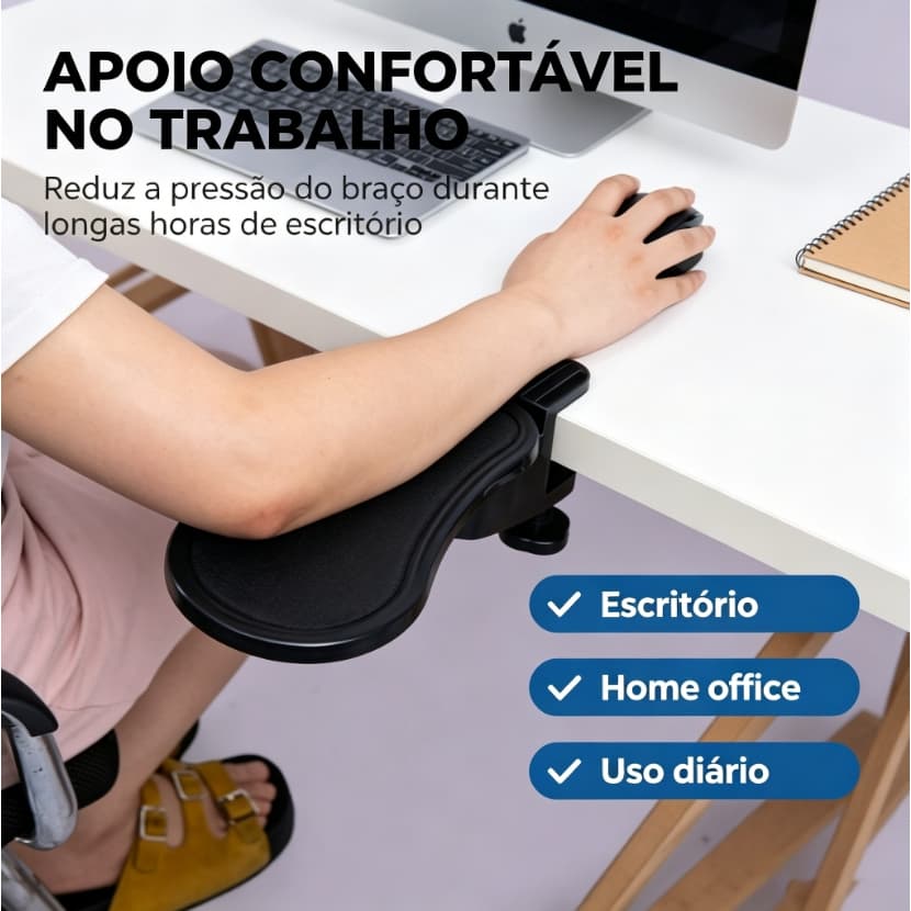 Apoio Ergonômico Para Antebraço Com Fixação Em Mesa De Gamer Computador Notebook Preto
