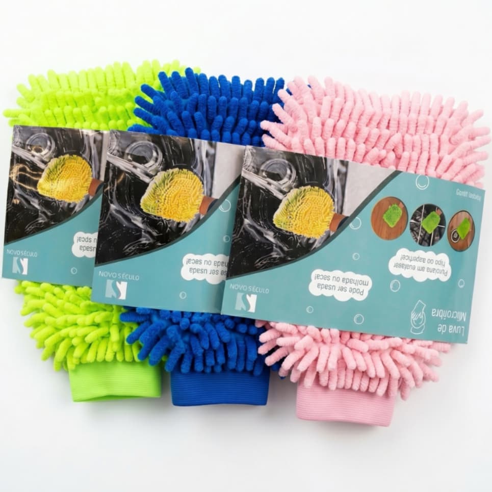 Kit 1/2/3 Luvas Microfibra Para Lavar Carro Moto Vidro Multiuso Lavagem Automotiva