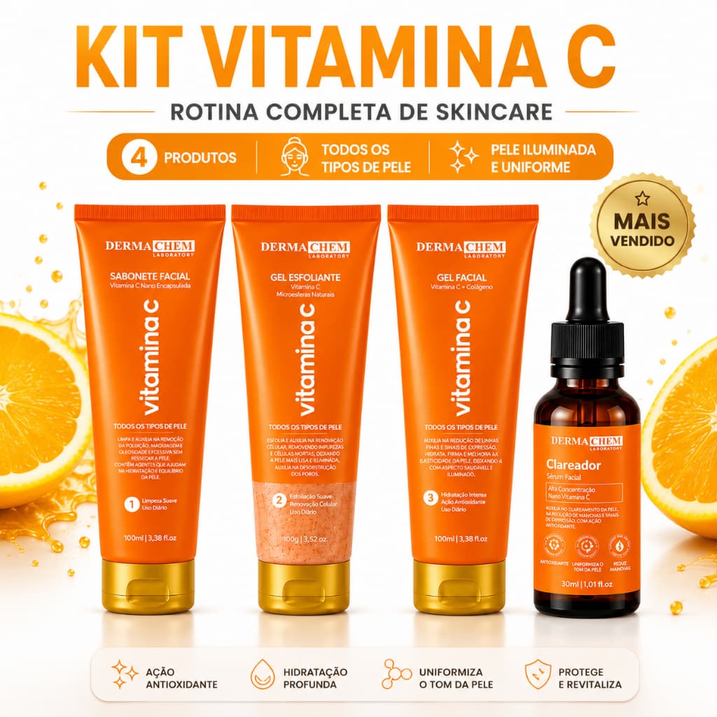 Kit Vitamina C Dermachem Sabonete Facial + Esfoliante + Gel Facil + Sérum Clareador Facial Skincare