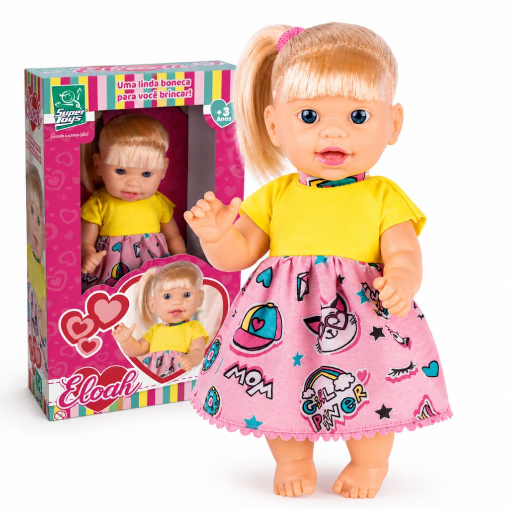 Boneca Eloah 31 Cm Loira Articulada Com Cabelo Loiro e Roupinha Brinquedo menina Super Toys