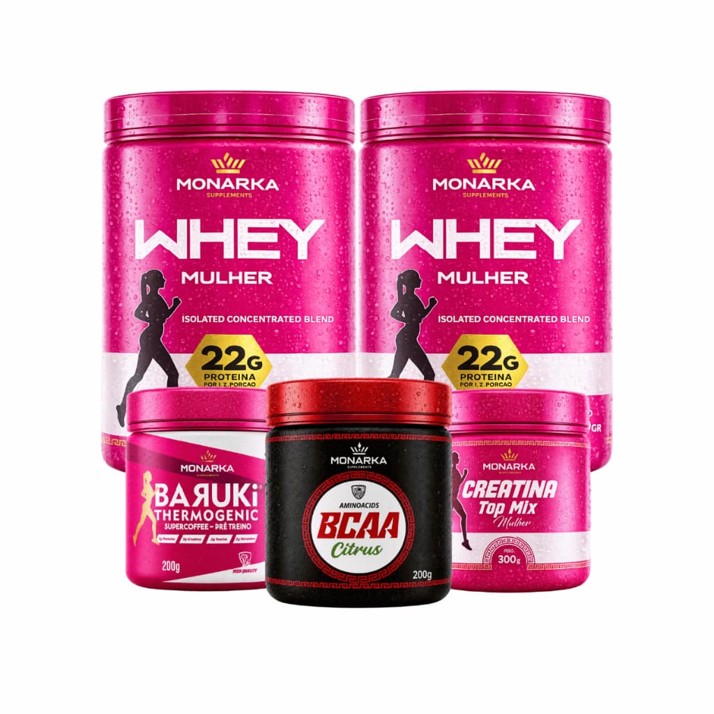 Whey Feminino Isolado + Creatina Mono + Bcaa Aminoácidos Essenciais + Termogênico Pré-Treino