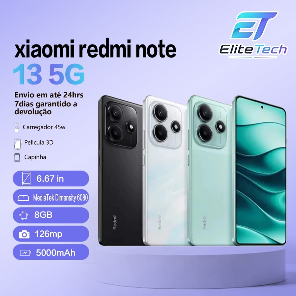 Xiaomi Redmi Note 13 5G 8GB 128GB Global Original 5000mAh Bateria AMOLED 120Hz NFC Nota Fiscal