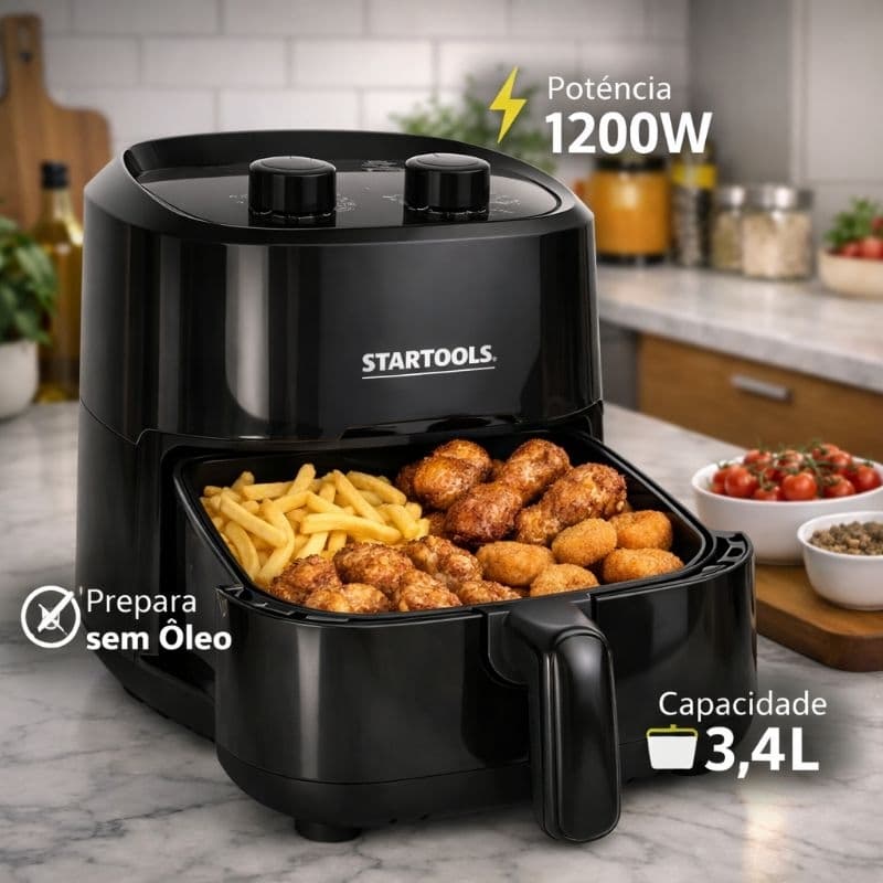 Fritadeira Elétrica Air Fryer 3,4 Litros 1200W 220V Sem Óleo Alimentos Mais Saudaveis